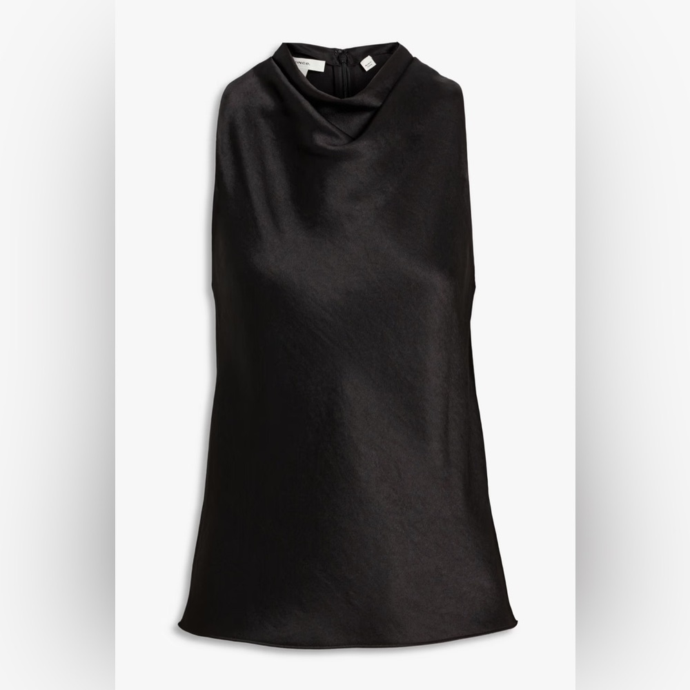 Vince Draped Cowl Neck Satin Silk Black Tank Blouse